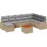 Syfax Ensemble de canapé de jardin avec coussin 9 pcs Beige polyrotin