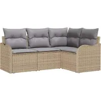 vidaXL Ensemble de canapé de jardin avec mémoire 4 pcs Beige Poly-Rattan