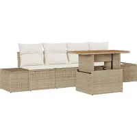 Syfax Ensemble de jardin avec coussins 5 pièces beige et crème