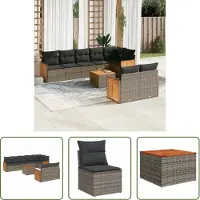 The Living Store 9 pcs. salon de jardin avec coussins Gris Poly Rattan