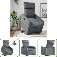 The Living Store Fauteuil relax avec releveur Gris Similicuir