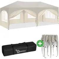 Woltu Double tente de réception avec parois latérales - 3x6m - Tente pliable - Etanche et résistante aux intempéries - BukkitBow - Beige / Blanc