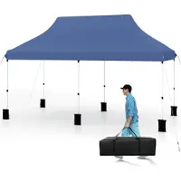 Costway Pavillon 3x6m, tente de réception pliante hydrofuge, stable, protection UV 50+, réglable en hauteur, pavillon de jardin avec sac de transport bleu