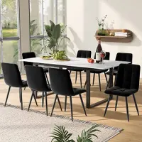 Sweiko Table de salle à manger télescopique, 140/180x80x75cm, pieds en métal en fer & pieds en tube carré (Plateau MDF blanc moderne avec motifs en marbre),Double usage pour la maison & le bureau