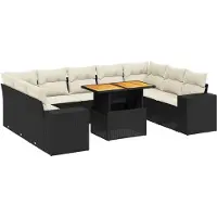 Syfax Salon de jardin 10 pcs avec coussins noir résine tressée
