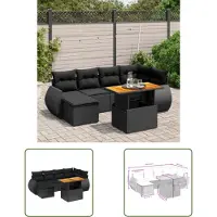 The Living Store 7-pièces salon de jardin avec coussins noir poly rotin