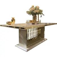Casa Padrino Table de salle à manger de luxe avec plateau en verre Crème / Or 220 x 110 x H. 78 cm - Table de salle à manger - Table de cuisine - Meubles de salle à manger de luxe