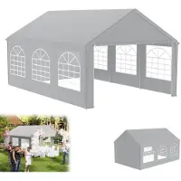 XMTECH Tente de réception 4x6 m imperméable protection UV 50+ avec parties latérales amovibles, pavillon de jardin tente de mariage 24m² avec bâche PE, stable & résistant aux intempéries - Gris