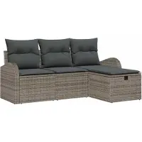 Syfax Salon de jardin modulaire 4 places, Poly rotin gris tissé à la main, Canapé d'angle avec rangement, Coussins imperméables, Table basse réglable