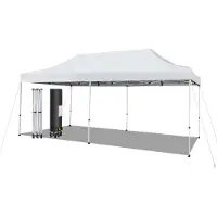 Costway Pavillon pliable 3x6m, pavillon avec roues, protection UV 50+, imperméable, tente de réception stable, pavillon de jardin Pop Up pour festivals, fêtes, jardin, blanc