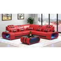 JV Möbel Canapé D'Angle En Cuir En Forme De L Rouge De Luxe Salon Moderne LED