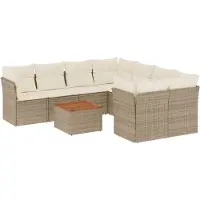 vidaXL Ensemble de salon de jardin 9 pièces avec coussins beige Poly rotin