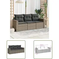 The Living Store Ensemble de salon de jardin 3 pièces avec coussins Gris Poly Rattan