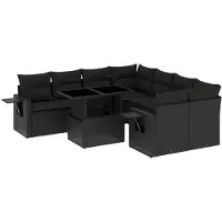 Syfax Salon de jardin 9 pcs avec coussins noir résine tressée