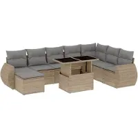 vidaXL Ensemble de salon de jardin 9 pièces avec coussins beige Poly rotin