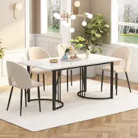 MODFU Table À Manger Rectangulaire, Design Moderne Avec Plateau MDF Et Pieds Noirs Réglables, 140 x 80 x 75 cm - Blanc+Noirs