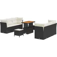 vidaXL Ensemble de canapé de jardin avec coussins 9 pcs noir et crème poly rotin
