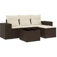 Syfax Salon de jardin avec coussins 5 pcs marron résine tressée