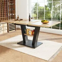Flieks table à manger extensible rectangulaire, table de cuisine télescopique 118-157x70x75 cm, table extensible couleur bois avec étagère de stockage, couleur bois et noir
