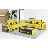 JV Möbel Canapé D'Angle En Cuir En Forme De L Jaune Design De Luxe