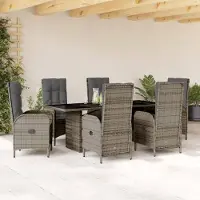 Prolenta Maison Exclusive - Ensemble à manger de jardin et coussins 7 pcs gris rotin