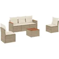 vidaXL Ensemble de salon de jardin 6 pièces avec coussins Beige Poly Rattan