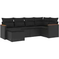 vidaXL Ensemble de salon de jardin 6 pièces avec coussins noir poly rotin