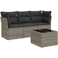 Syfax Salon de jardin 4 pcs avec coussins gris résine tressée