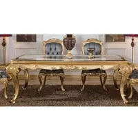 Casa Padrino Luxe Table de salle à manger baroque Blanc / Marron / Or - Somptueuse table de salle à manger en bois massif de style baroque - Somptueux meubles de salle à manger baroques