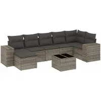 Syfax Salon de jardin 8 pcs avec coussins gris résine tressée
