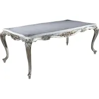 Casa Padrino Luxe Table de salle à manger baroque blanc / argent / or 207 x 112 x H. 82 cm - Table de salle à manger en bois massif - Meubles de salle à manger baroques nobles