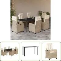 The Living Store Ensemble de jardin 7 pièces avec coussins Beige Poly Rattan