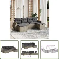 The Living Store Ensemble de jardin canapé 6 pièces avec coussins Gris Poly Rattan