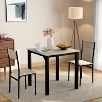 Flieks Ensemble de salle à manger Ensemble de salle à manger (3 pièces), table de salle à manger avec 2 chaises Set de table de cuisine pour balcon, salle à manger, salon, beige vintage