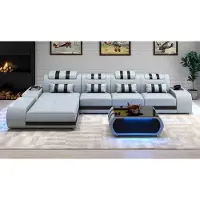 JV Möbel Canapé D'Angle En Cuir De Forme L Gris Luxe Design