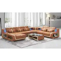 JV Möbel Salon XXL Canapé En Forme De U Grand D’Angle En Cuir Marron