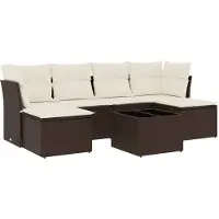 Syfax Salon de jardin avec coussins 7 pcs marron résine tressée