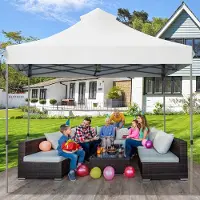 Costway Grande tente pop-up de 3 m x 3 m, tente de réception facile à monter, tente d'exposition commerciale portable avec sac de transport mobile, 3 hauteurs réglables Gris Blanc