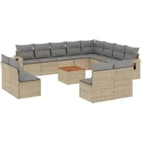 Syfax Salon de jardin avec coussins 13 pcs beige résine tressée