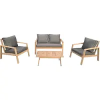 Happy Garden Salon de jardin en acacia 4 places GILI - coussins gris