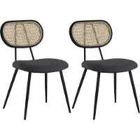 Happy Garden Lot de 2 chaises en cannage et tissu boucle gris ELENA