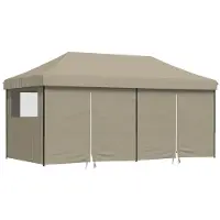 Syfax Tente de réception pliable escamotable 4 parois latérales taupe