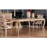 Casa Padrino Luxe Table de salle à manger baroque Beige / Blanc / Or - Somptueuse table de salle à manger en bois massif de style baroque - Meubles de salle à manger baroques