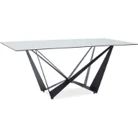Casa Padrino Table de salle à manger design avec plateau en verre imitation marbre gris / noir 180 x 90 x H. 76 cm - Meubles de salle à manger de luxe