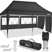 Tillvex Pavillon 3x6m - avec 3 parties latérales Anthracite étanche | Pop-Up Pliable réglable en hauteur | Tente de jardin protection UV 50+ | Tente de réception avec sac pour le jardin