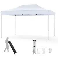 Costway Pavillon pliable 3x4,5m, Pop Up Pavillon réglable en hauteur avec sac à roulettes, 4 cordes & 8 piquets, pavillon de jardin tente de jardin imperméable blanc