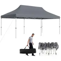 Costway Pavillon 3x6m avec sac de transport, tente de réception pliante réglable en hauteur, hydrofuge, protection UV 50+