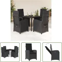 The Living Store Ensemble de jardin 5 pièces avec coussins Noir Poly Rattan
