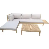 Happy Garden Salon de jardin en acacia massif 4 places PANGKOR - coussins sable