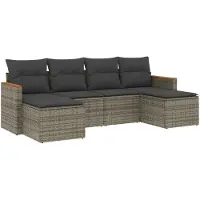 Syfax Salon de jardin 6 pcs avec coussins gris résine tressée